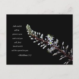 Postal Mateo 7:7 floral blanca