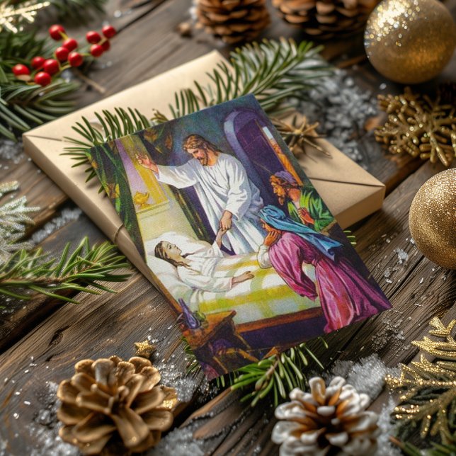 Postal Mateo 9:18-26 Jesús trae a un Chica de vuelta a la (Subido por el creador)