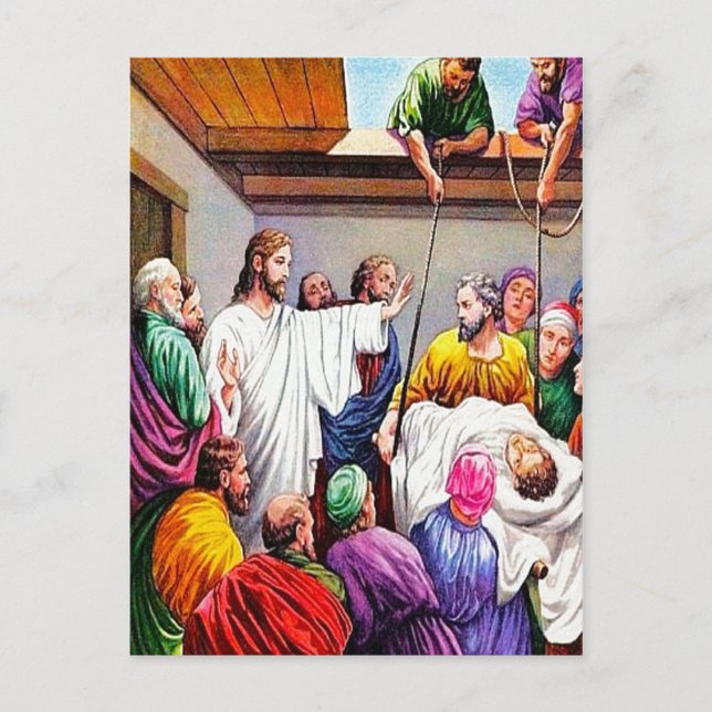 Postal Mateo 9:1-8 Carné de Jesús para los retoques y cur (Anverso)