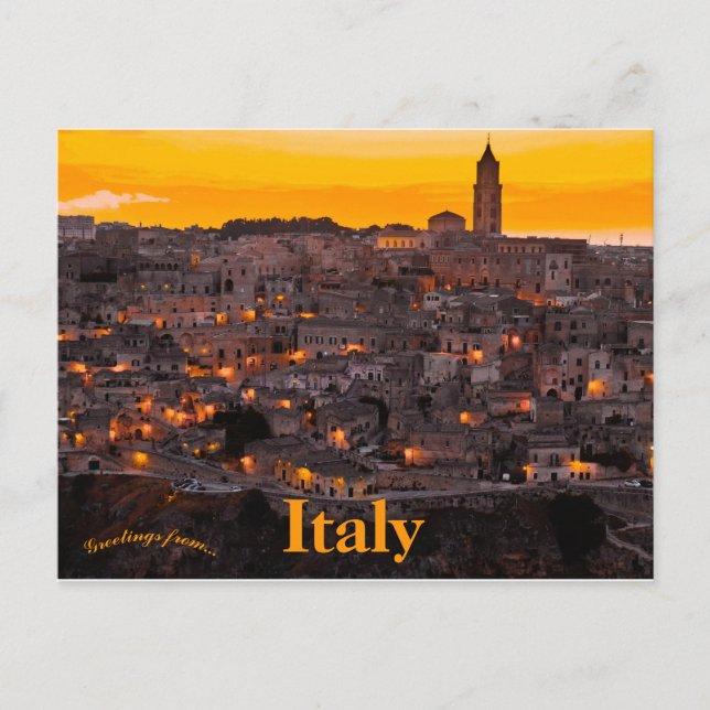 Postal Matera Italia al atardecer (Anverso)