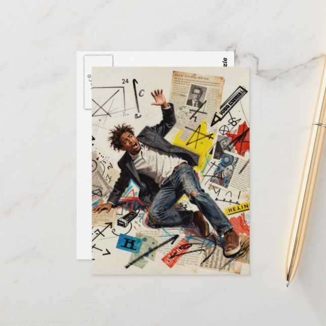 Postal Math is Hard Man Mixed Media Collage (Anverso/Reverso In Situ)