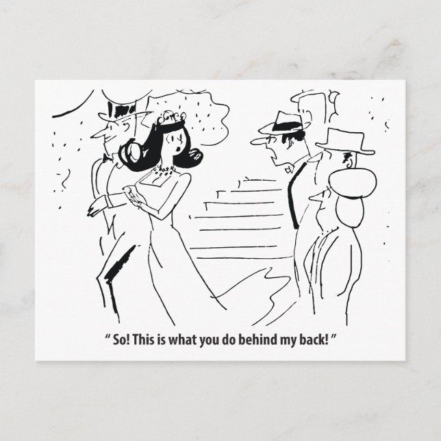 Postal Matrimonio a sus espaldas, humorístico (Anverso)