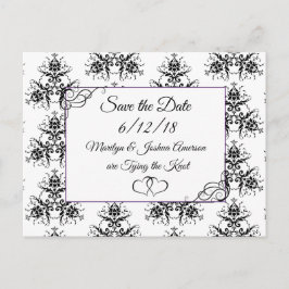 Postal Matrimonio blanco negro de damasco salva la tarjet