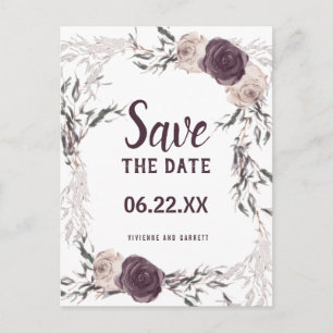 Postal Matrimonio de fotos moradas con flores de marfil s