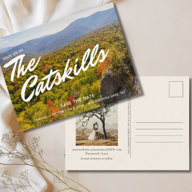 Postal Matrimonio de las habilidades de la familia Salven (Catskills Wedding Save the Date Postcard)