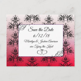 Postal Matrimonio negro rojo Damask Save the Date Postcar