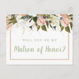 Postal Matrón de honor floral blanco y blanco