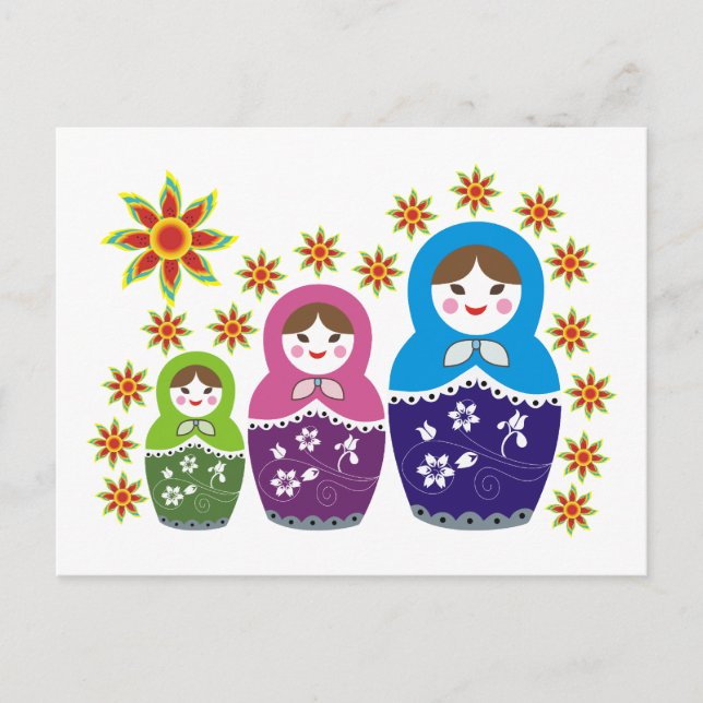 Postal Matryoshka personalizado de muñecas y girasoles ru (Anverso)