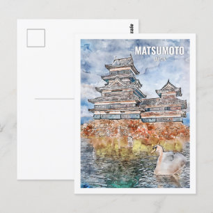 Postal Matsumoto Japón Famoso lugar de viaje acuarela