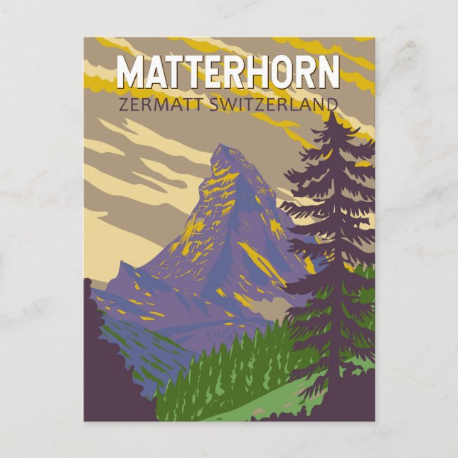 Postal Matterhorn Suiza Arte de viaje vintage (Anverso)