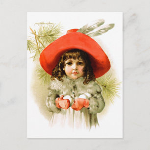 Postal Maud Humphrey: Chica de invierno con bolas de niev