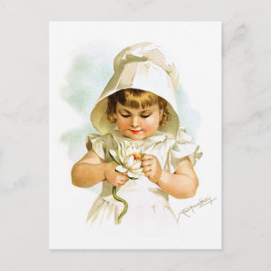 Postal Maud Humphrey: Chica de verano con Lirio de Agua
