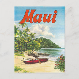 Postal Maui, Hawái, barcos en la playa, vintage, viaje