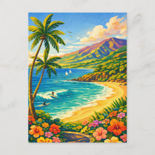 Postal Maui Hawái Costa Tropical Viaje Retro