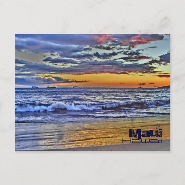 Postal Maui Hawaii de olas de playa (Anverso)