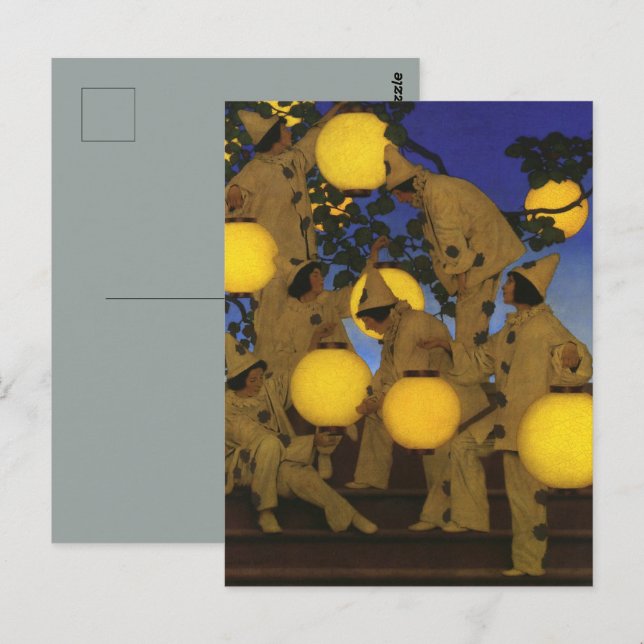 Postal Maxfield Parrish Los portadores de linternas 1908  (Anverso / Reverso)
