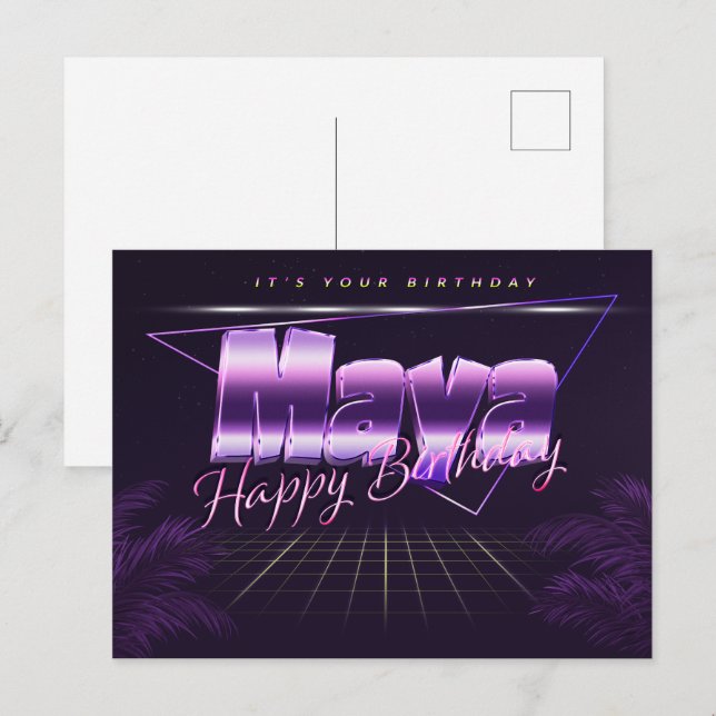 Postal Maya Name Vorname lila Postkarte Geburtstag (Anverso / Reverso)