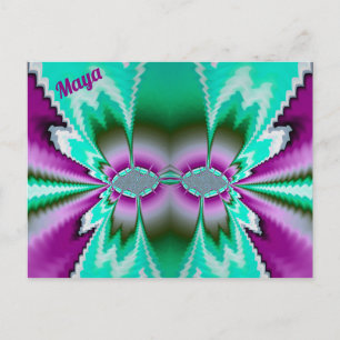 Postal MAYA ~ Patrón de diseño fractal 3D ~ Verde Púrpura