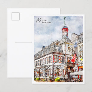 Postal Mayen Alemania color de agua de viaje vintage