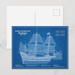 Postal Mayflower - Planes de huella azul de barco ABD