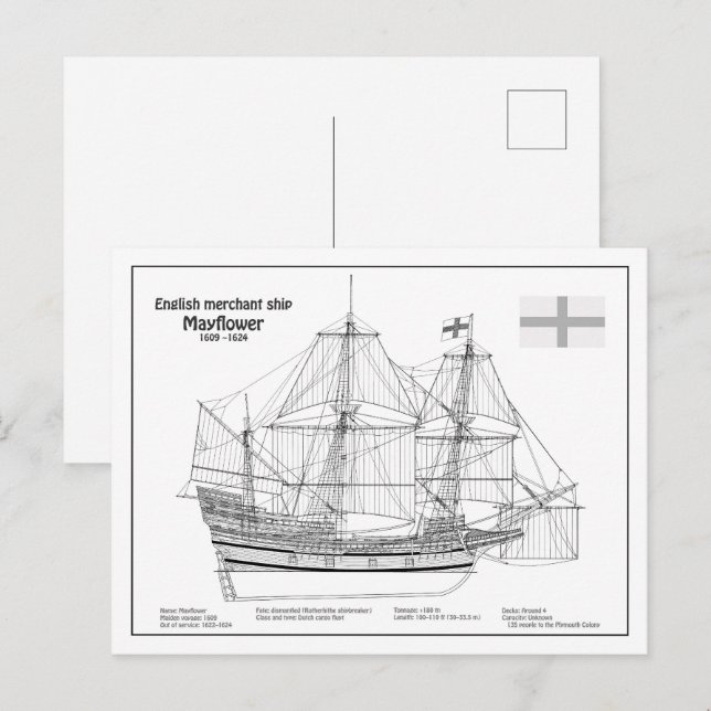 Postal Mayflower - Planes de huella azul para el buque BD (Anverso / Reverso)