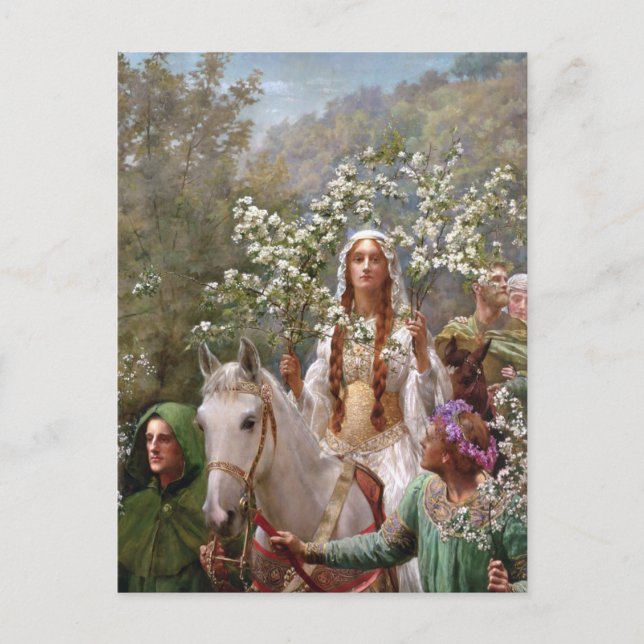 Postal Maying de la Reina Guinevere c. 1900 por John Coll (Anverso)