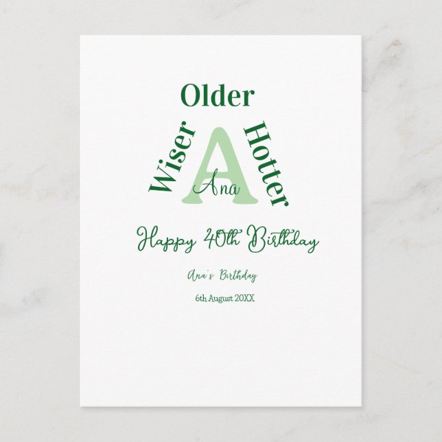 Postal mayor sabia más caliente Feliz cumpleaños 40 verde (Anverso)