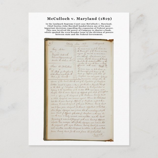 Postal McCulloch v. Maryland, 17 U.S. 316 (1819) (Anverso)