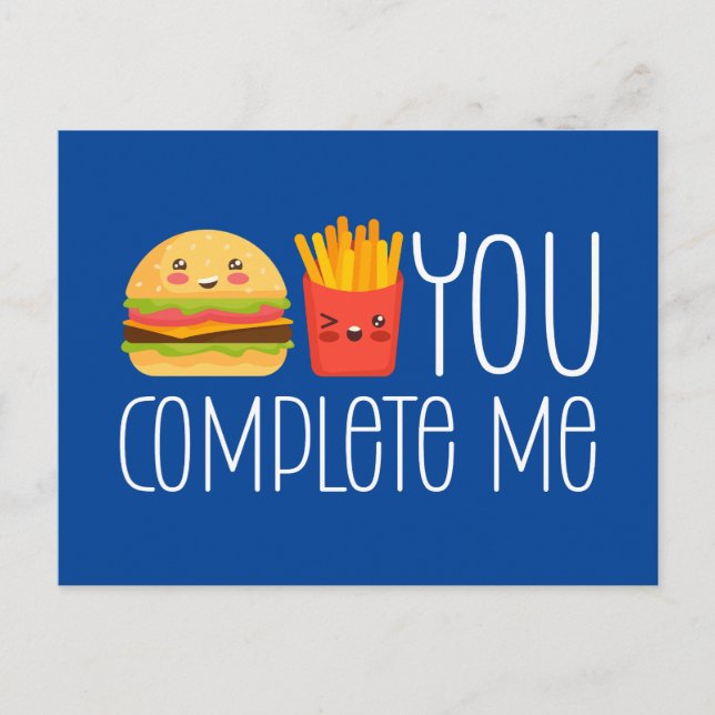 Postal Me Completaste Burger Fries Funny El día de San Va (Anverso)