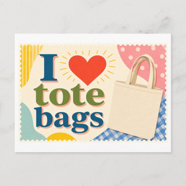 Postal "Me [Corazón] Bolsas Tote" (Anverso)