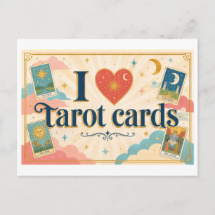 Postal "Me [Corazón] Cartas del Tarot"
