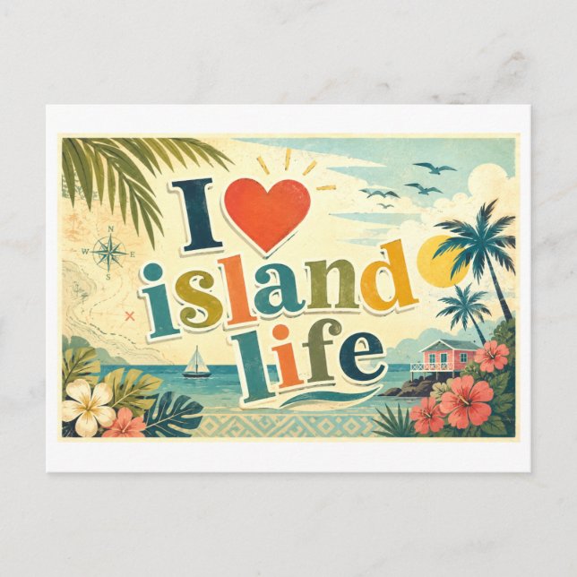 Postal "Me [Corazón] la vida en la isla" (Anverso)