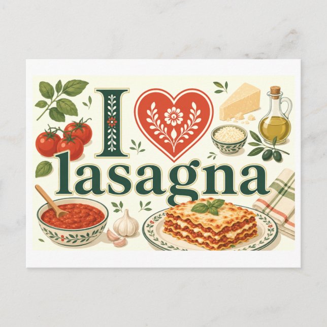 Postal "Me [Corazón] Lasagna" (Anverso)