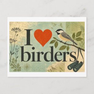 Postal "Me [Corazón] los observadores de aves"