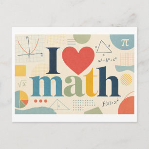 Postal "Me [Corazón] Matemáticas"