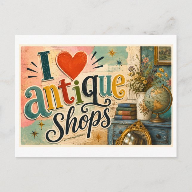 Postal "Me [Corazón] Tiendas de Antigüedades" (Anverso)