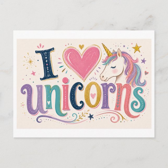 Postal "Me [Corazón] Unicornios" (Anverso)
