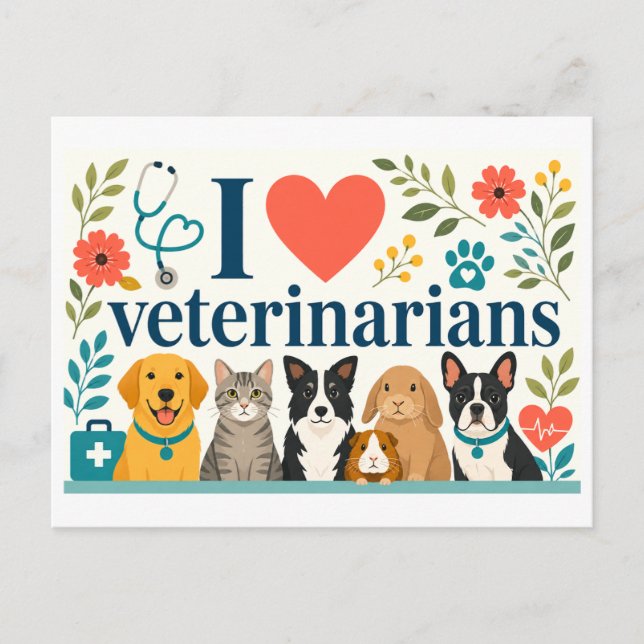 Postal "Me [Corazón] Veterinarios" (Anverso)