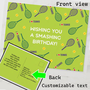 Postal 🎾 me 💚 el tenis Feliz Cumpleaños PostCard