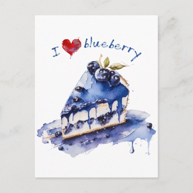Postal Me encanta Blueberry TShirt, Blueberry Cake Waterc (Anverso)