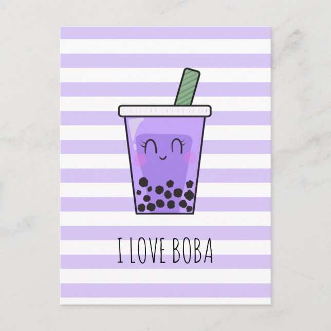 Postal Me encanta Boba Kawaii Bubble Tea Taro Ube Purple (Anverso)