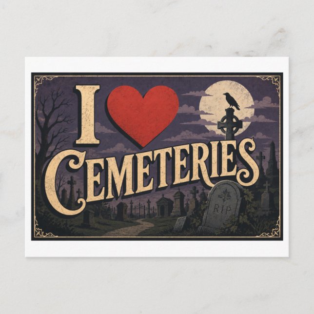 Postal "Me [encanta] Cementerios" (Noche) (Anverso)
