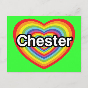Postal Me encanta Chester: corazón de arco iris