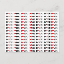 Postal Me encanta el corazón rojo moderno patrón de tipog