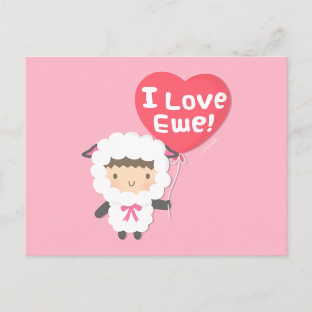 Postal Me Encanta El Humor De Ewe Cute Sheep Pun (Anverso)
