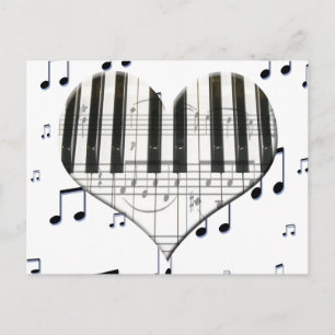 Postal Me encanta el piano o el teclado del corazón de la