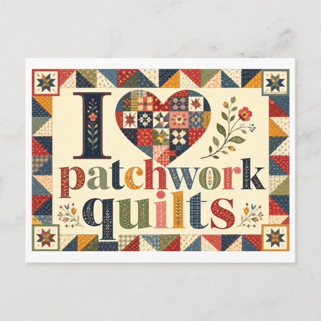 Postal "Me [encanta] las colchas de patchwork" (Anverso)