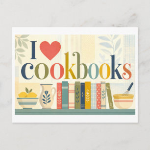Postal "Me [encanta] los libros de cocina"