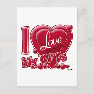 Postal Me encanta mi BFFs rojo - corazón