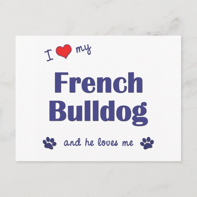 Postal Me encanta mi Bulldog francés (perro macho) (Anverso)